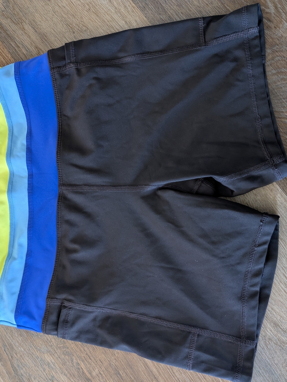 Women's Black Athletic Shorts with Blue and Lime-Accent Waistband